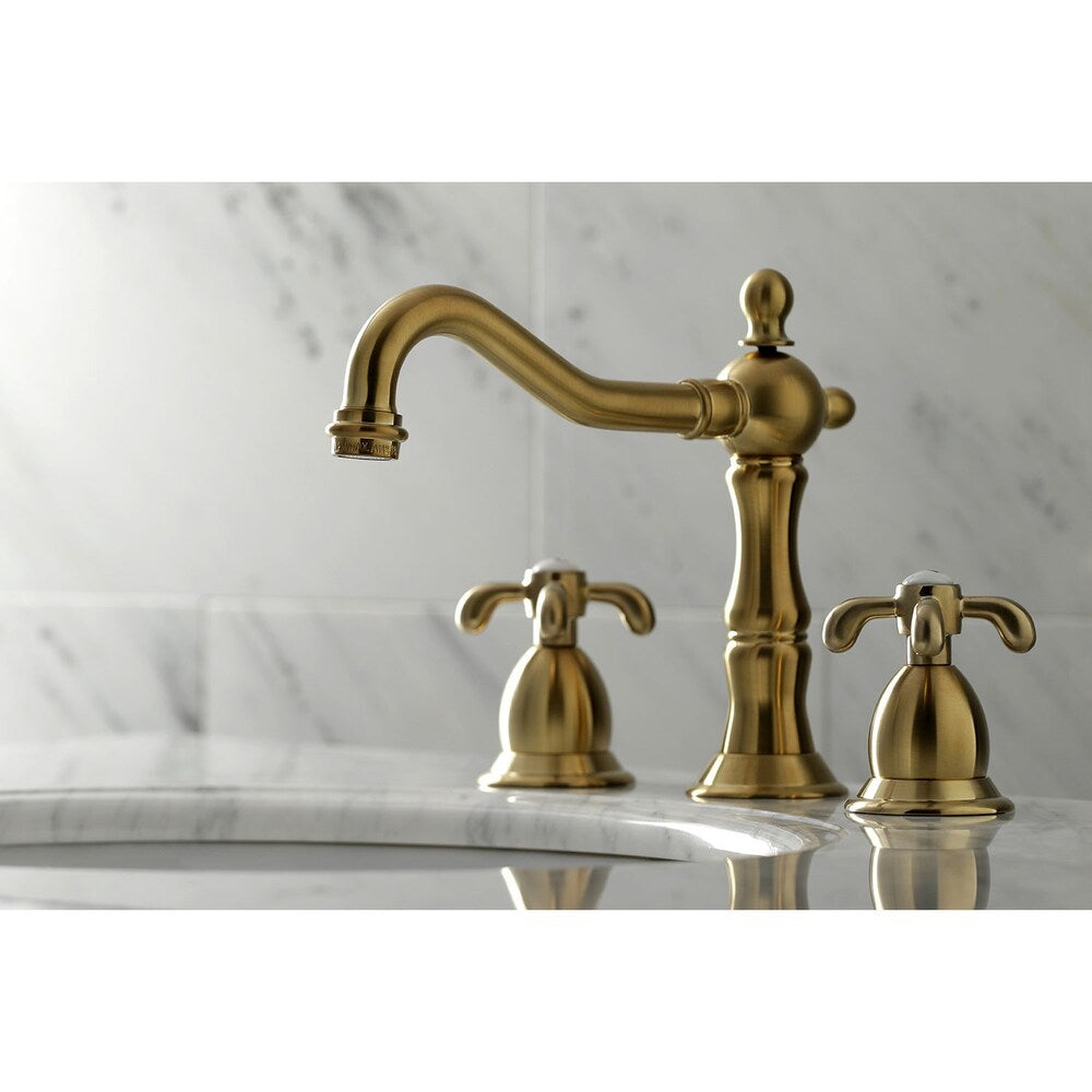 Robinet de salle de bain à 2 poignées de 8 po à croix française victorienne en laiton satiné