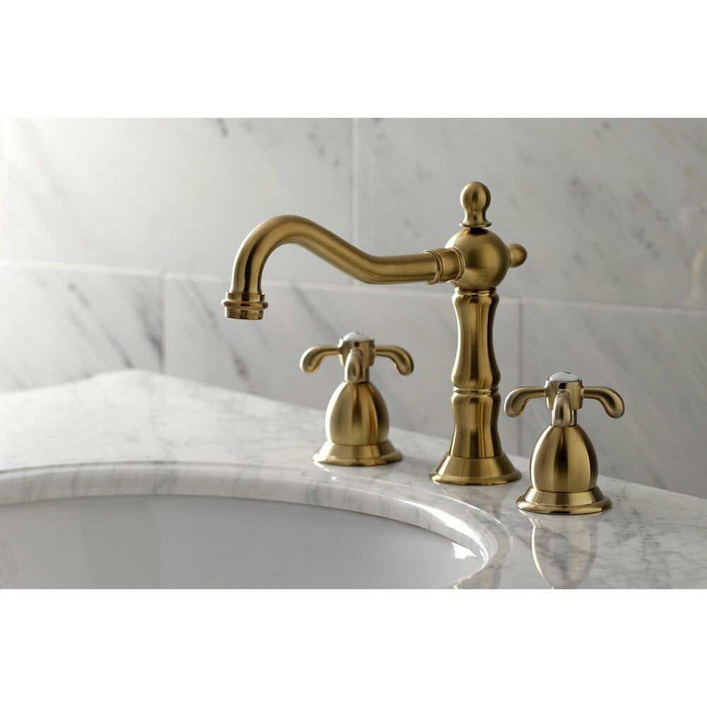 Robinet de salle de bain à 2 poignées de 8 po à croix française victorienne en laiton satiné