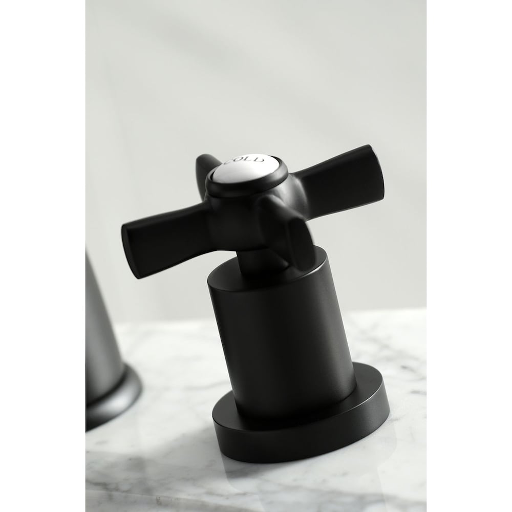 Robinet de salle de bain à arc moyen à 2 poignées et à large portée Modern Cross de 8 po en noir mat