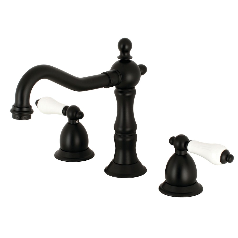 Victorian Porcelain Lever 8 in. Widespread 2-Handle Bathroom Faucet in Matte Black