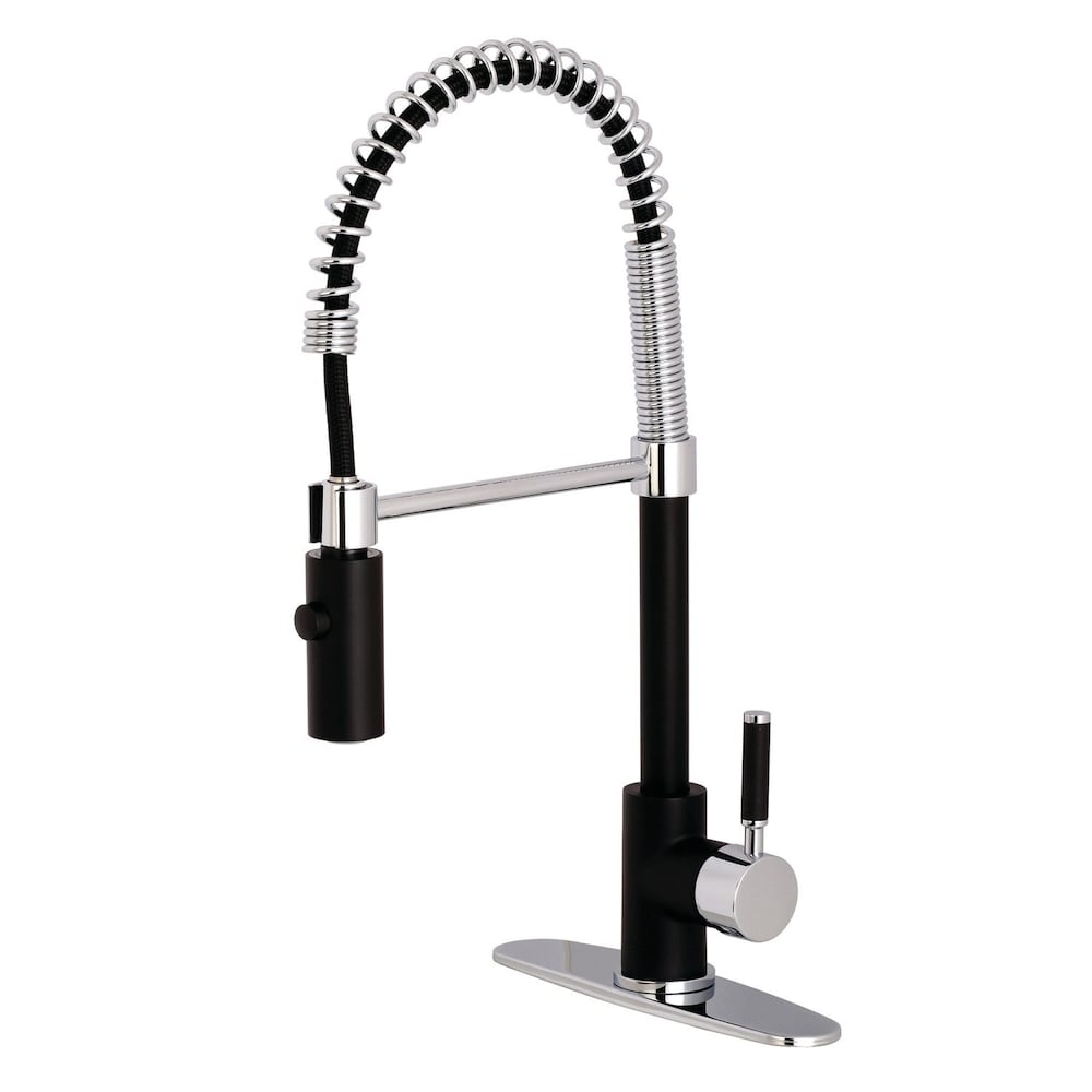 Robinet de cuisine à poignée unique et douchette rétractable Kaiser en noir mat/chrome poli