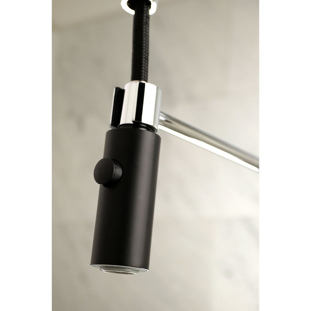 Robinet de cuisine à poignée unique et douchette rétractable Kaiser en noir mat/chrome poli