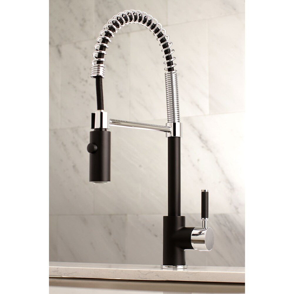 Robinet de cuisine à poignée unique et douchette rétractable Kaiser en noir mat/chrome poli
