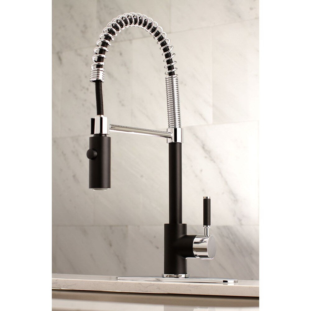 Robinet de cuisine à poignée unique et douchette rétractable Kaiser en noir mat/chrome poli
