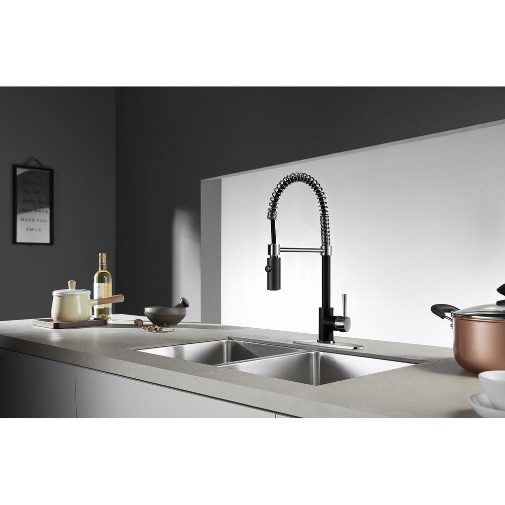 Robinet de cuisine à poignée unique avec douchette rétractable en noir et chrome