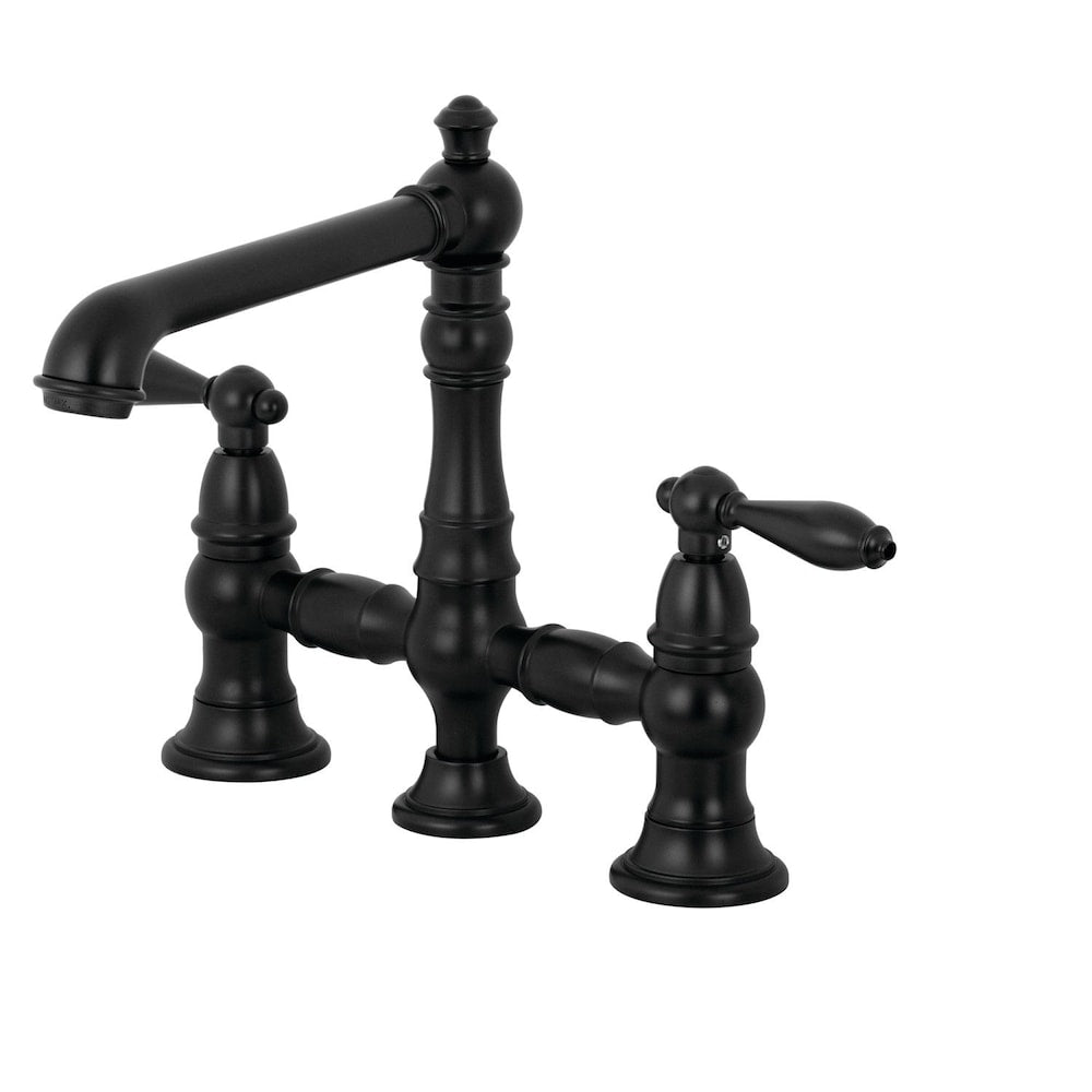 Robinet de cuisine à 2 poignées avec douchette latérale de style campagnard anglais en noir mat