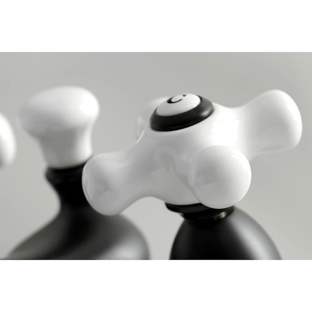 Restoration Porcelain Cross 4 in. Centerset 2-Handle Bathroom Faucet in Matte Black