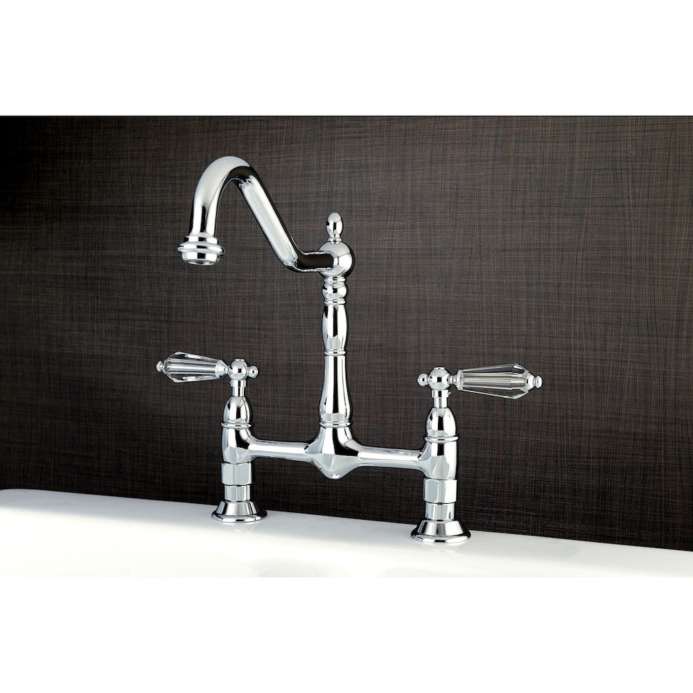 Robinet de cuisine à 2 poignées en cristal victorien avec poignée à levier en chrome