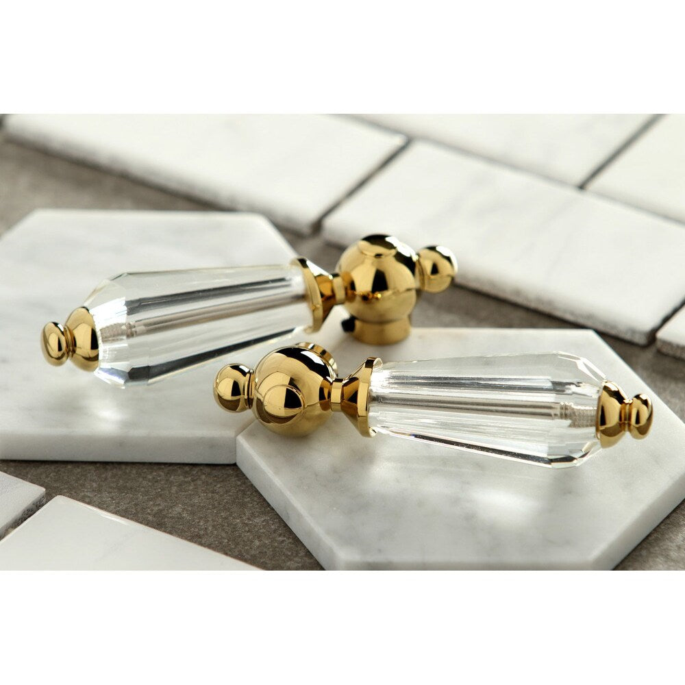 Victorian Crystal 2-Handle Bridge Kitchen Faucet with Lever Handle in Polished Brass