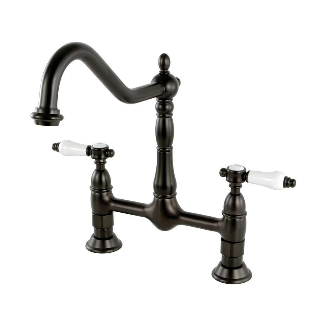 Robinet de cuisine à 2 poignées en porcelaine victorienne avec poignée à levier en bronze huilé