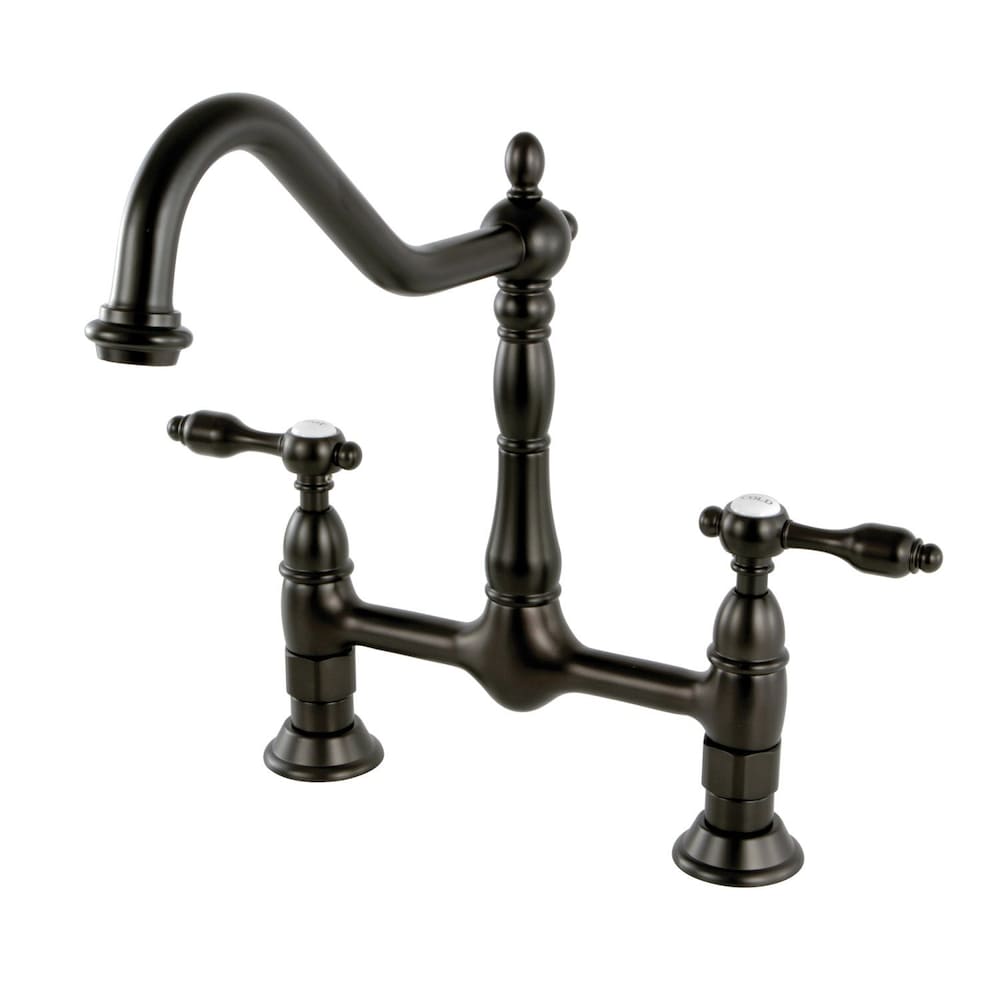 Robinet de cuisine à 2 poignées de style victorien avec levier en bronze huilé