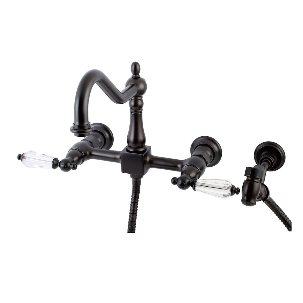 Robinet de cuisine standard à 2 poignées en cristal victorien avec pulvérisateur latéral en bronze huilé