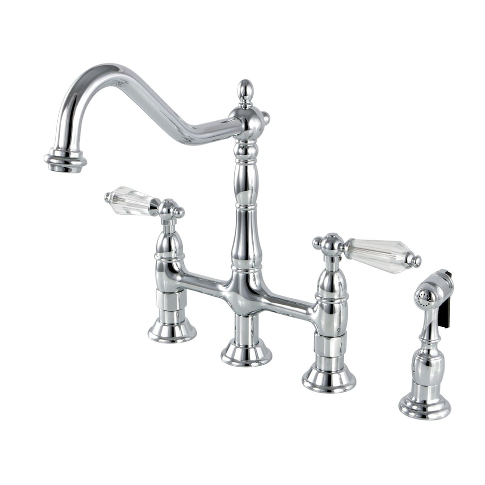Victorian Crystal 2-Handle Bridge Kitchen Faucet with Side Sprayer in Chrome
