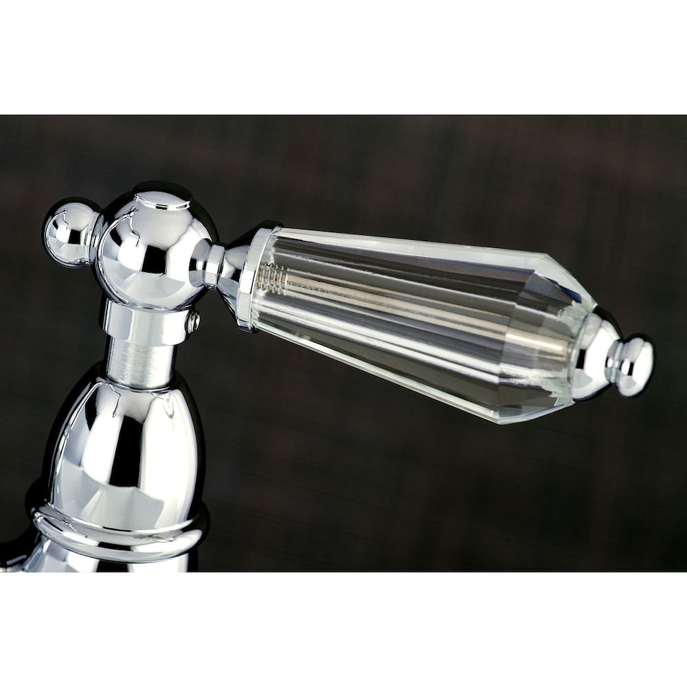 Victorian Crystal 2-Handle Bridge Kitchen Faucet with Side Sprayer in Chrome