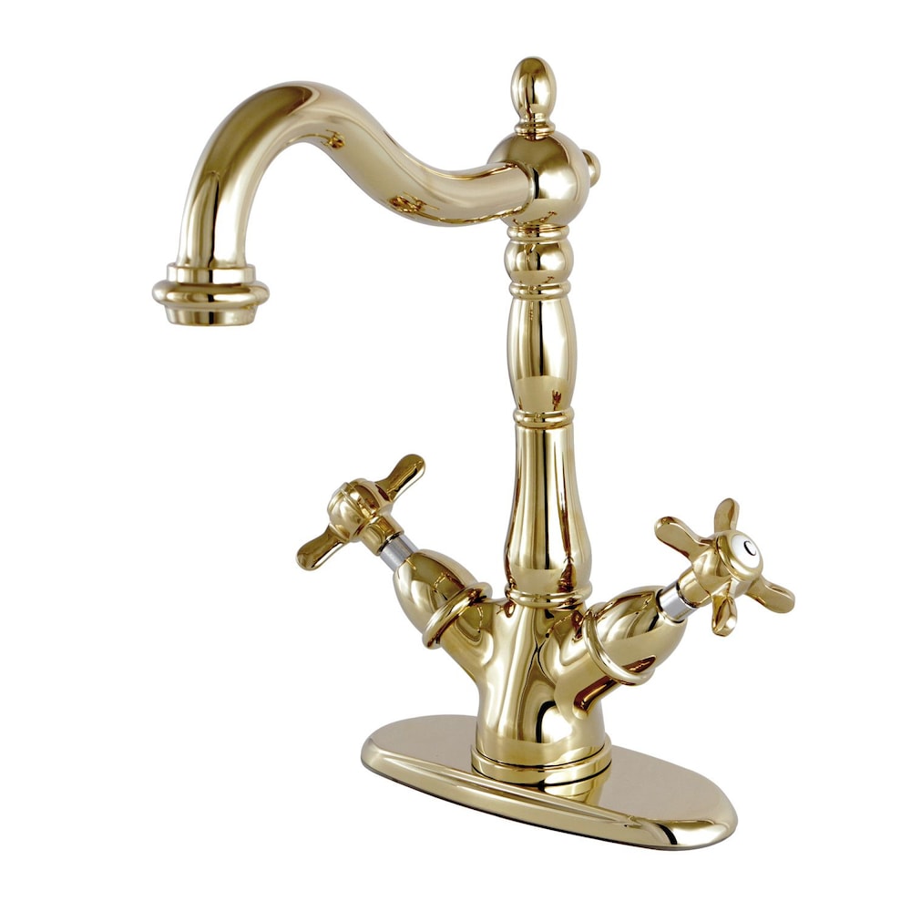 Robinet de salle de bain à arc élevé à 2 poignées et à trou unique en croix victorienne en laiton poli