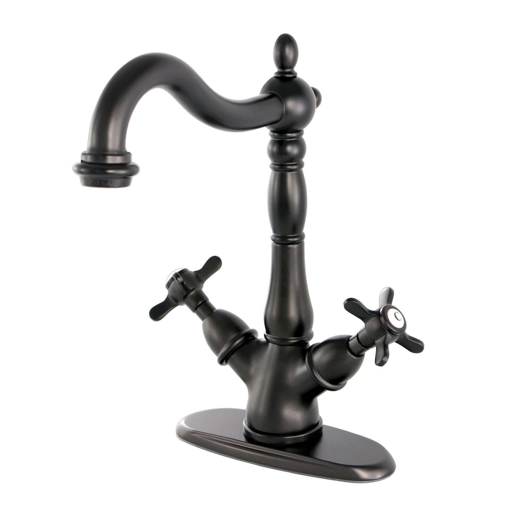 Victorian Cross Single-Hole 2-Handle High-Arc Vessel Bathroom Faucet in Oil Rubbed Bronze