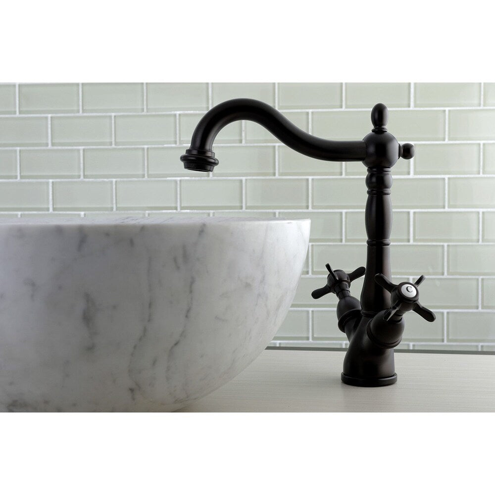 Victorian Cross Single-Hole 2-Handle High-Arc Vessel Bathroom Faucet in Oil Rubbed Bronze