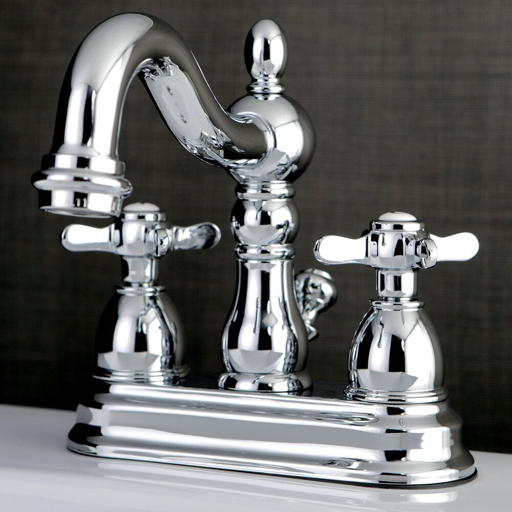 Robinet de salle de bain à arc élevé à 2 poignées et à centre central de 4 po Restoration Cross en chrome