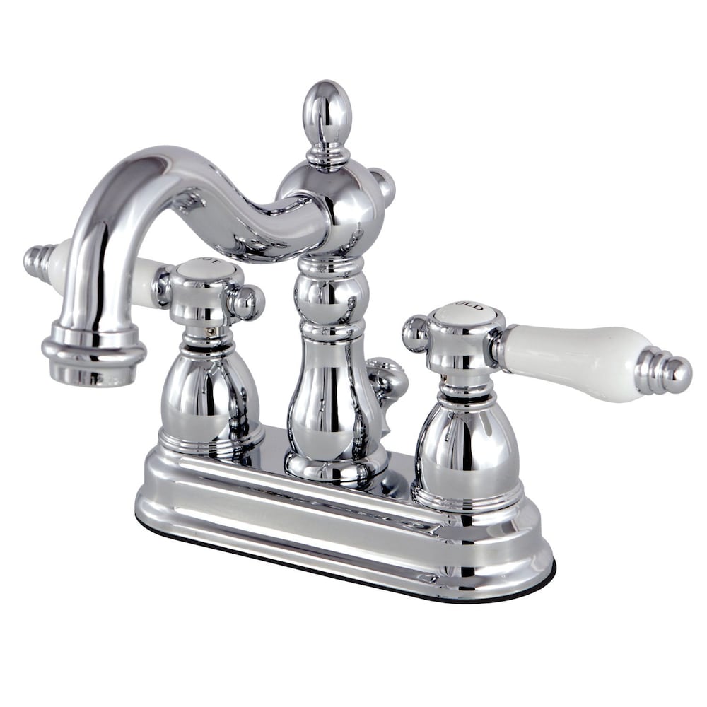 Robinet de salle de bain à arc élevé à 2 poignées et à ensemble central de 4 po en porcelaine Restoration en chrome