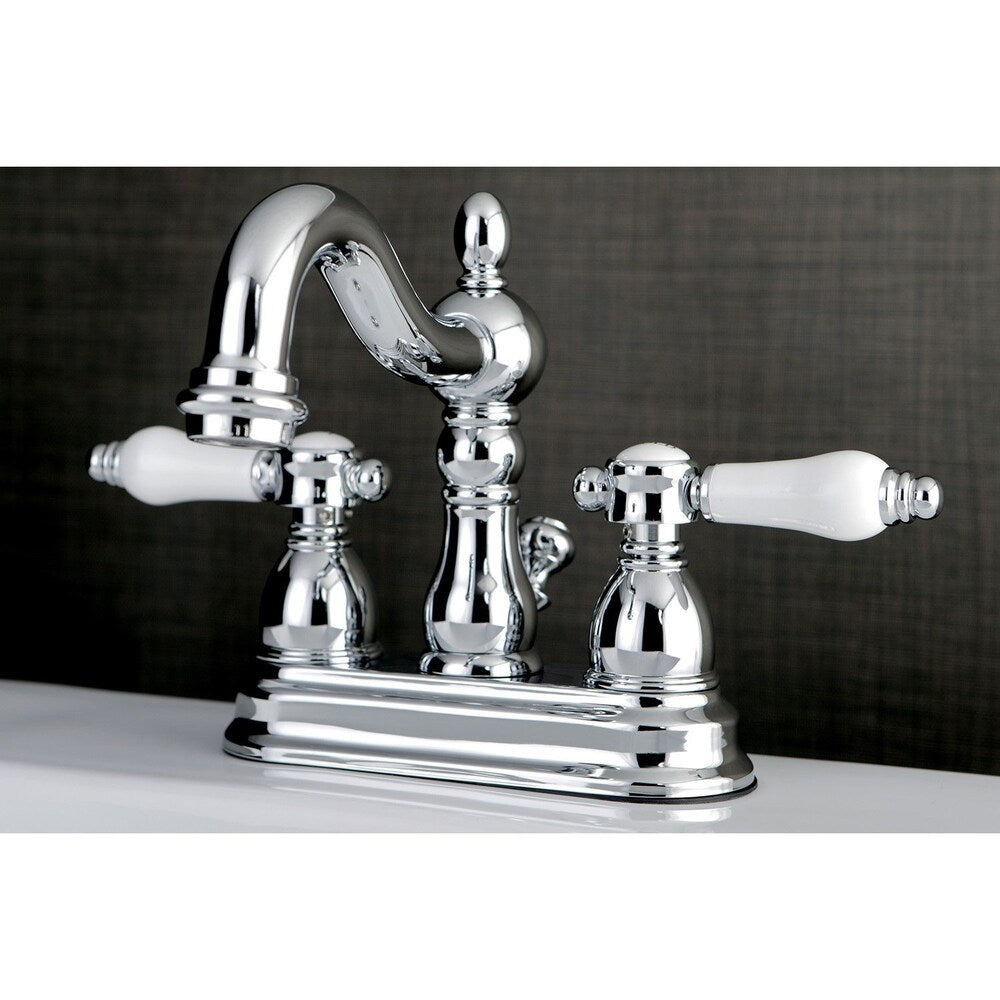 Robinet de salle de bain à arc élevé à 2 poignées et à ensemble central de 4 po en porcelaine Restoration en chrome