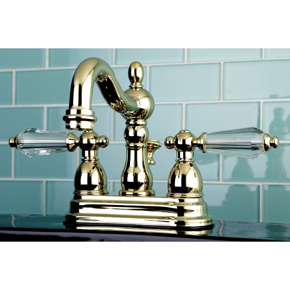 Robinet de salle de bain à 2 poignées central Restoration Crystal de 4 po en laiton poli