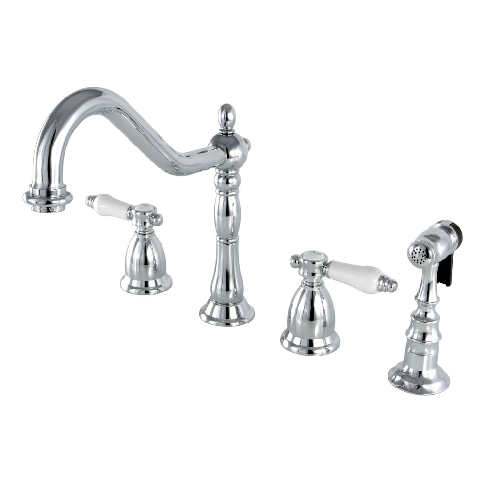 Robinet de cuisine standard à 2 poignées en porcelaine vintage avec pulvérisateur latéral en chrome