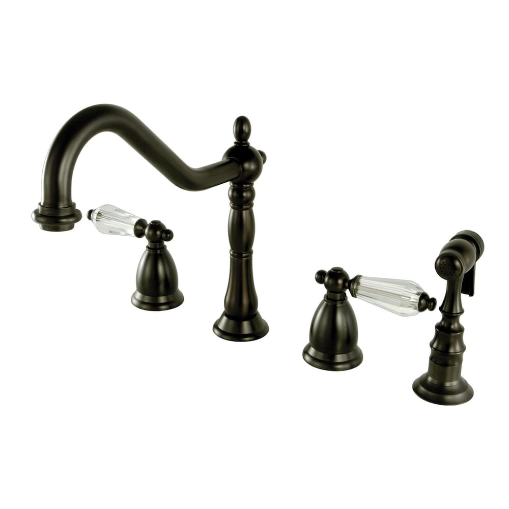 Robinet de cuisine standard à 2 poignées en cristal vintage avec pulvérisateur latéral en bronze huilé