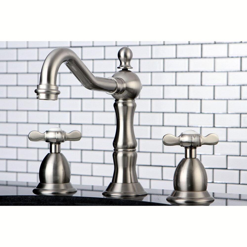 Transitional Cross 8 in. Widespread 2-Handle High-Arc Bathroom Faucet in Satin Nickel