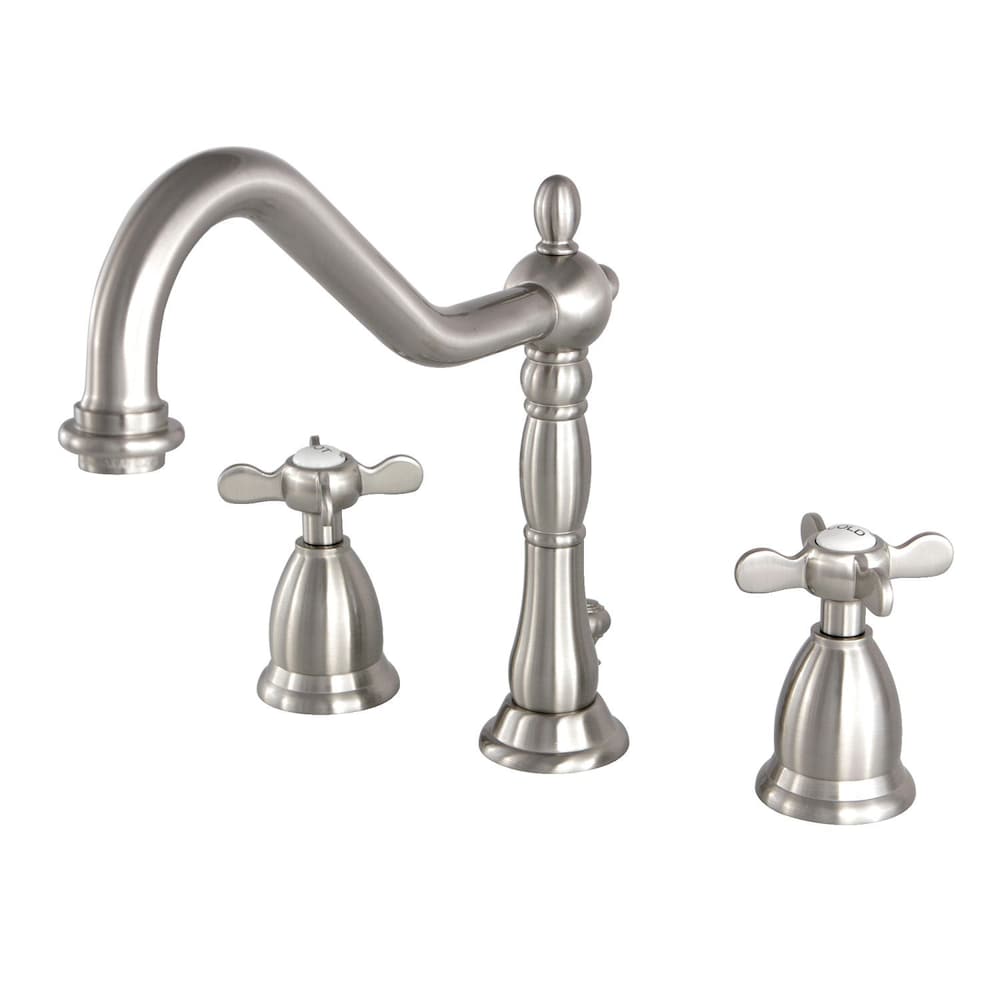 Victorian Cross 8 in. Widespread 2-Handle Bathroom Faucet in Satin Nickel