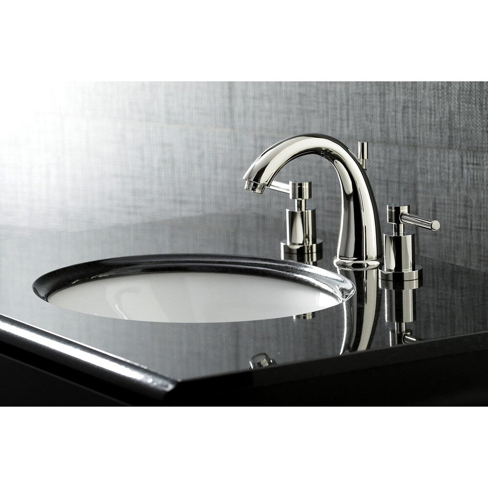 Robinet de salle de bain moderne à 2 poignées et à arc moyen de 8 po en nickel poli