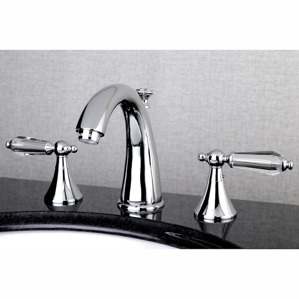 Robinet de salle de bain à arc élevé à 2 poignées et à large bec en cristal moderne de 8 po en chrome
