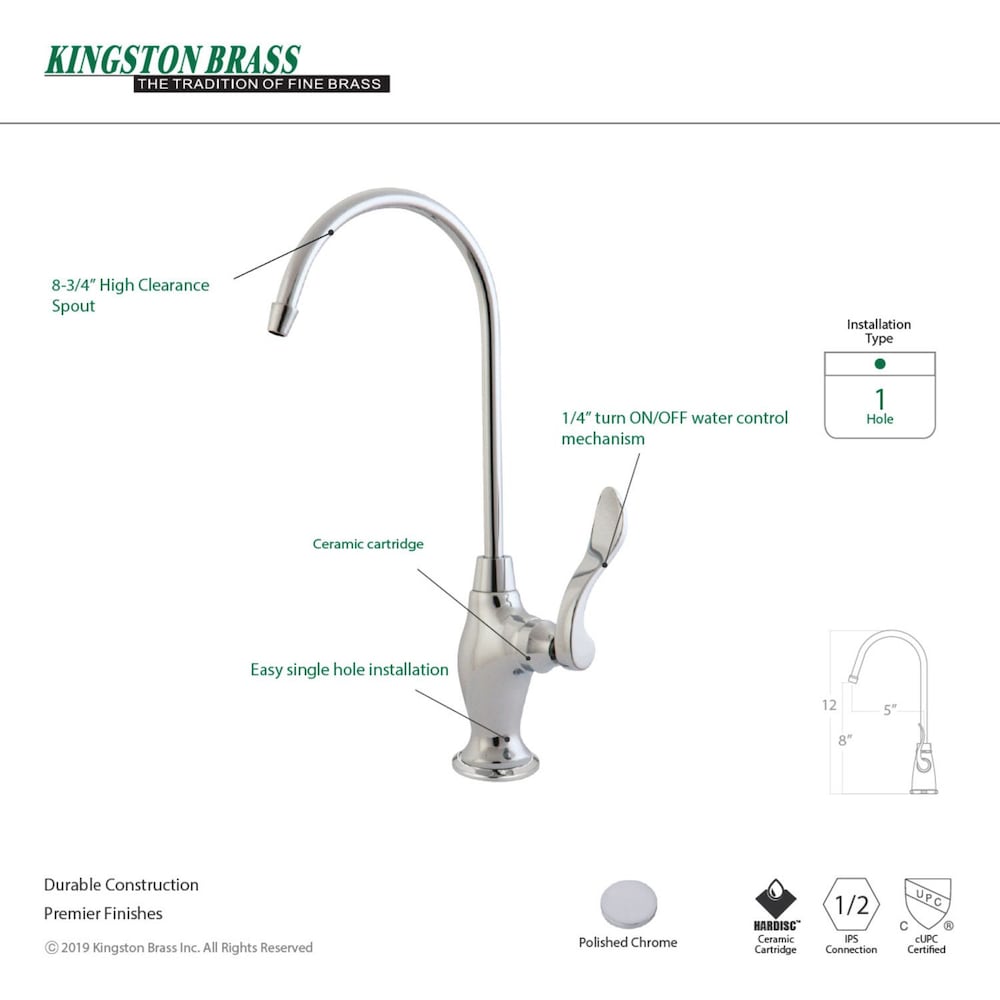 Robinet de filtration d'eau potable de remplacement à poignée unique en chrome pour systèmes de filtration