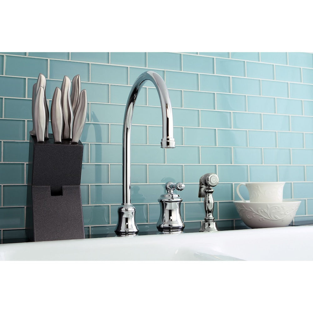 Robinet de cuisine standard à poignée unique Restoration avec pulvérisateur latéral en chrome poli