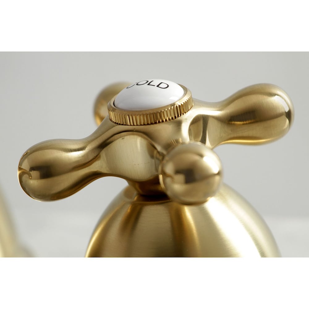 Robinet de salle de bain à 2 poignées à large entraxe de 8 po Restoration Cross en laiton satiné