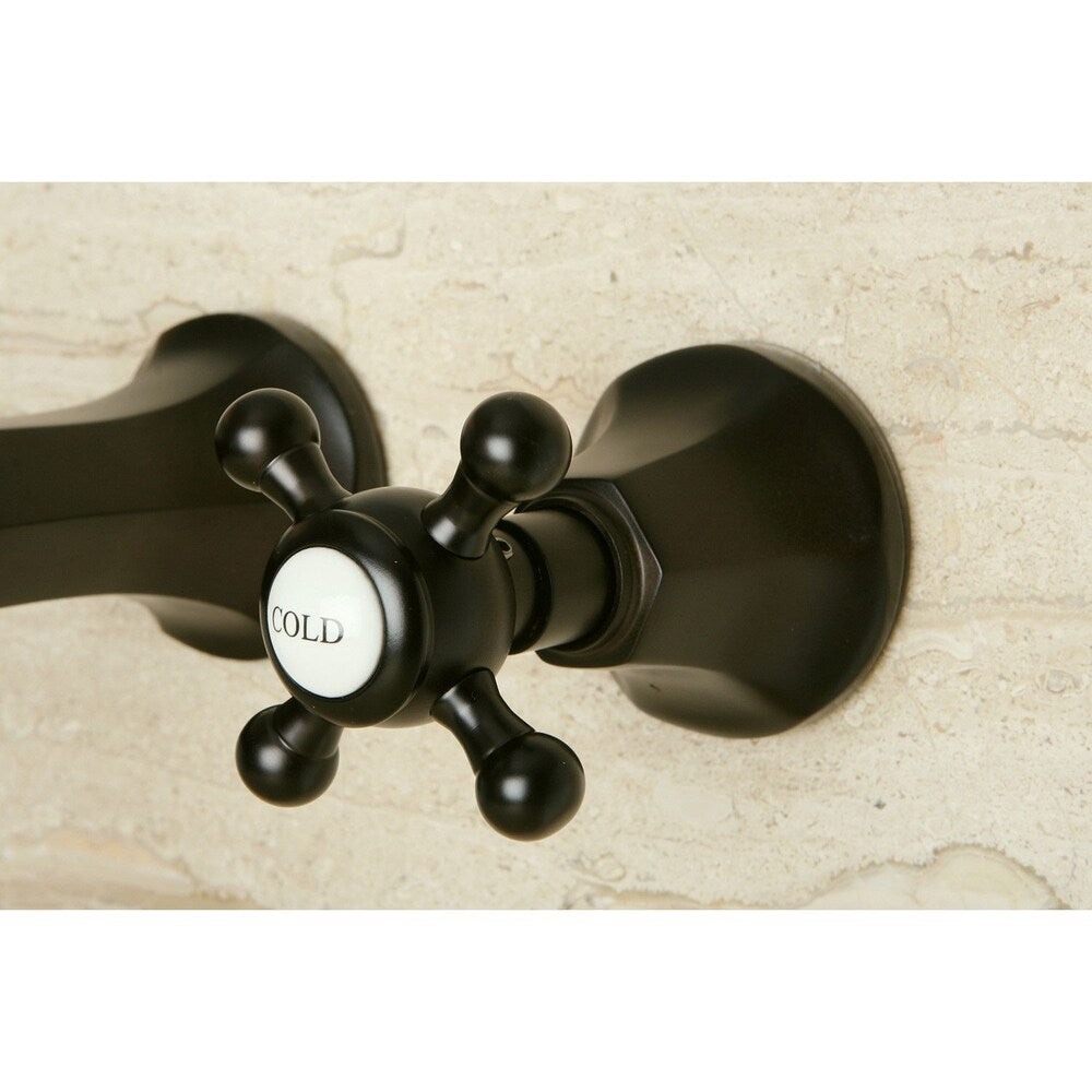 Robinet de salle de bain contemporain à 2 poignées et à montage mural avec poignées en croix en bronze huilé