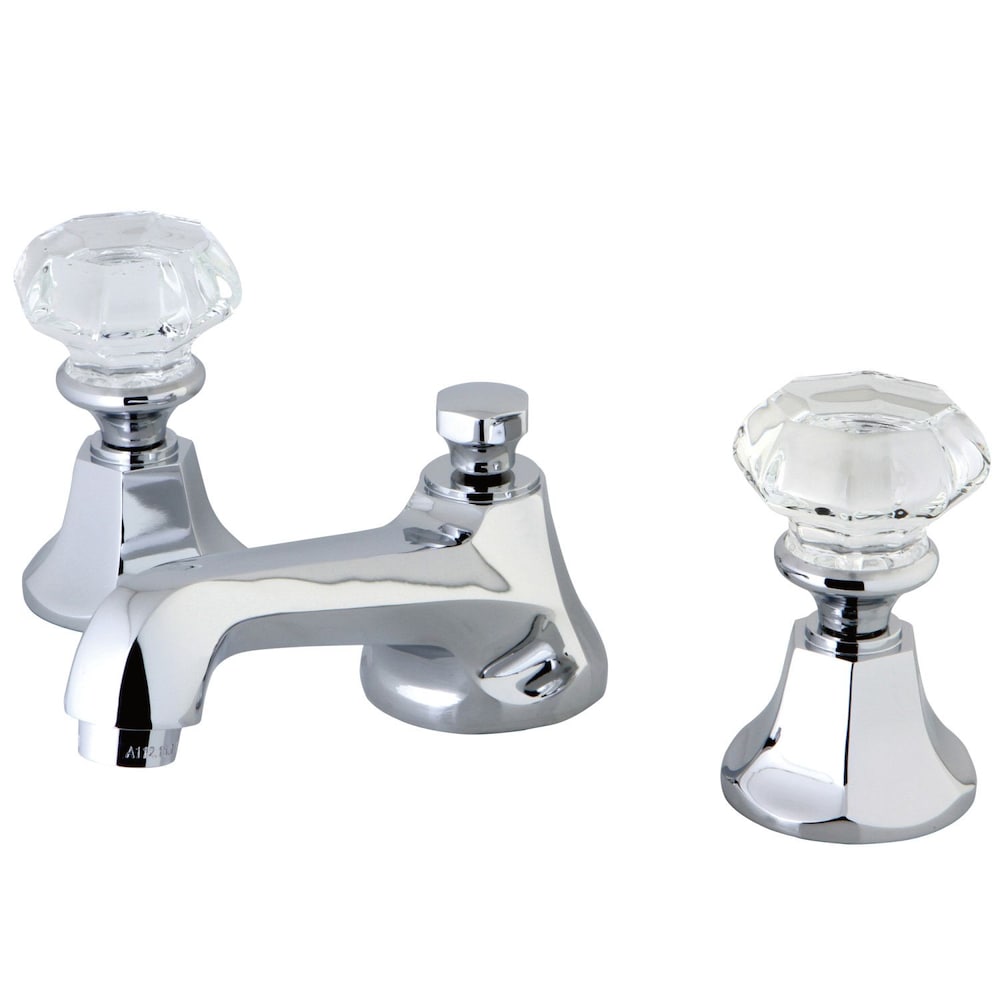 Robinet de salle de bain à arc moyen à 2 poignées et à large entraxe de 8 po en cristal en chrome poli
