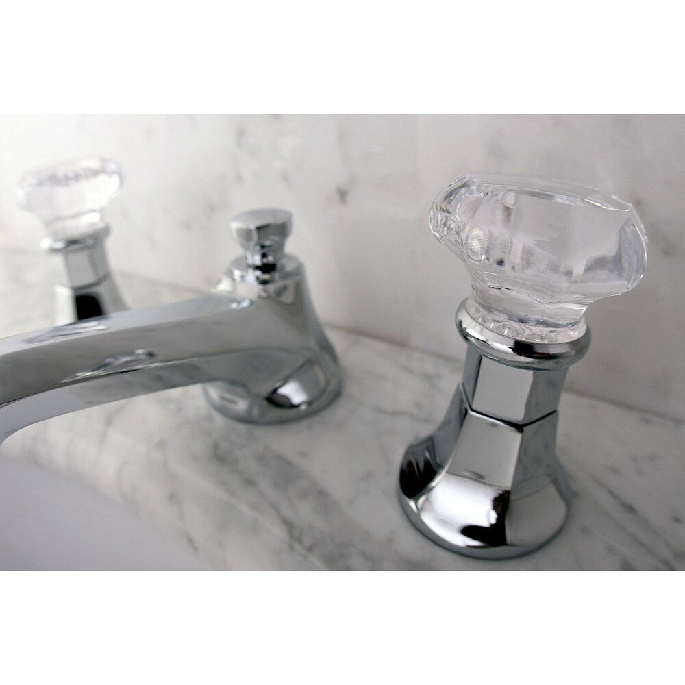 Robinet de salle de bain à arc moyen à 2 poignées et à large entraxe de 8 po en cristal en chrome poli