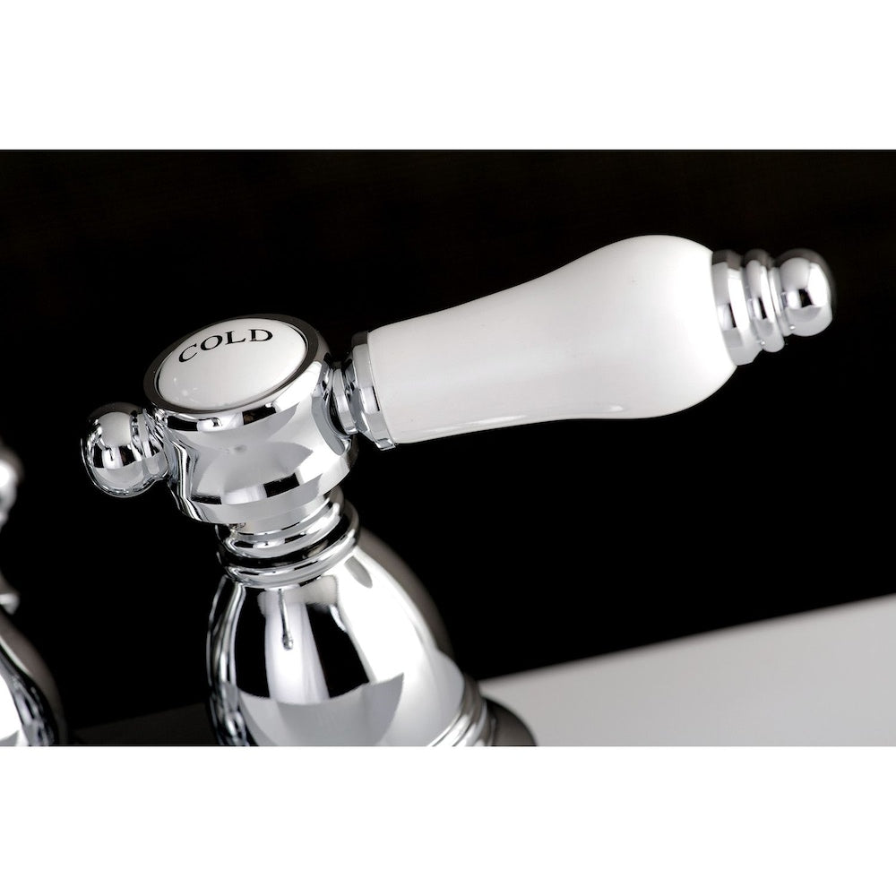 Robinet de salle de bain à arc moyen à 2 poignées et à centre central de 4 po en porcelaine vintage en chrome