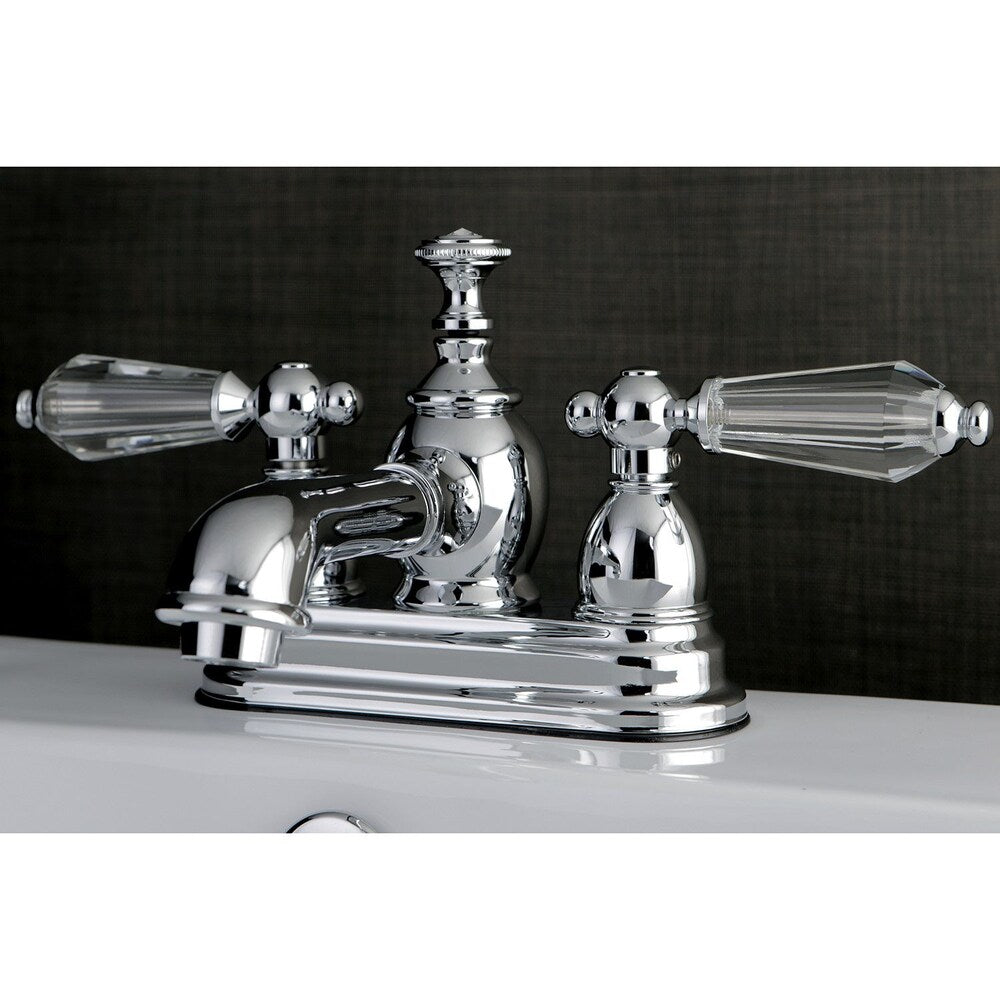 Robinet de salle de bain à 2 poignées central Vintage Crystal de 4 po en chrome