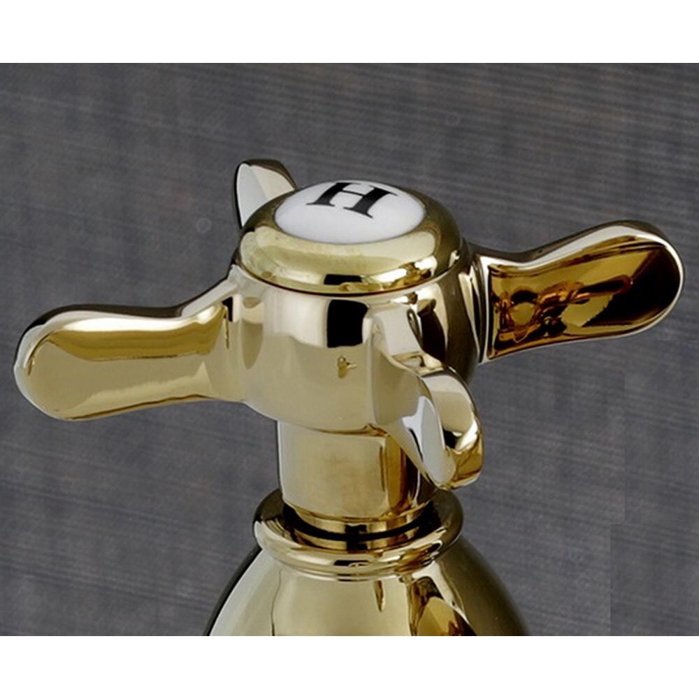 Robinet de salle de bain à arc moyen à 2 poignées et à centre French Cross de 4 po en laiton poli