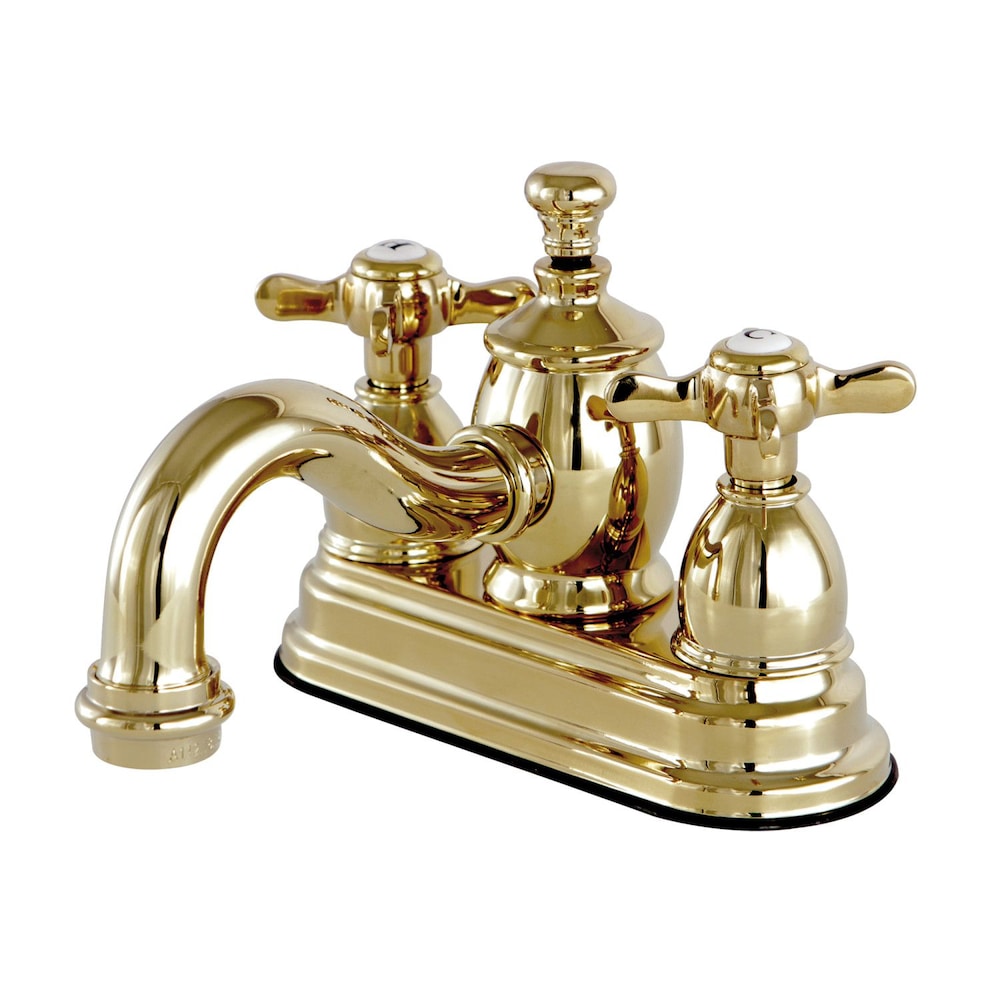 Robinet de salle de bain à arc moyen à 2 poignées et à centre French Cross de 4 po en laiton poli