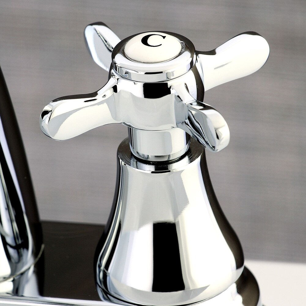 Robinet de salle de bain à arc élevé à 2 poignées et à centre central de 4 po English Cross en chrome