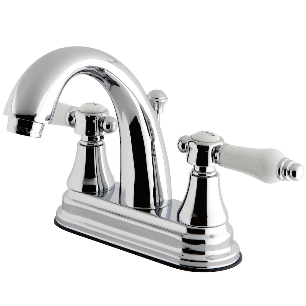 Robinet de salle de bain à arc élevé à 2 poignées et à centre central de 4 po en porcelaine anglaise en chrome