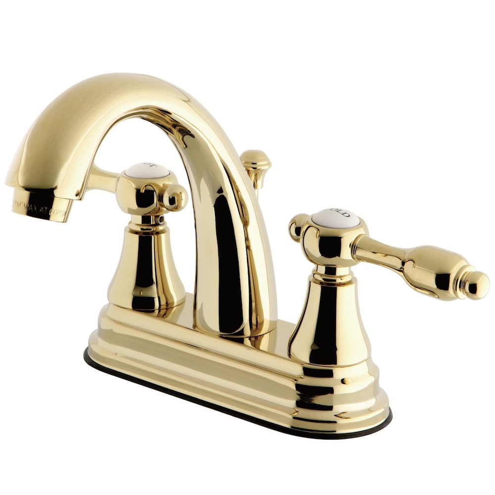 Tudor 4 in. Centerset 2-Handle High-Arc Bathroom Faucet in Polished Brass