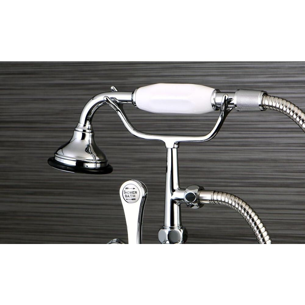 Robinet de baignoire à 3 poignées avec levier en porcelaine et douchette à main en chrome poli