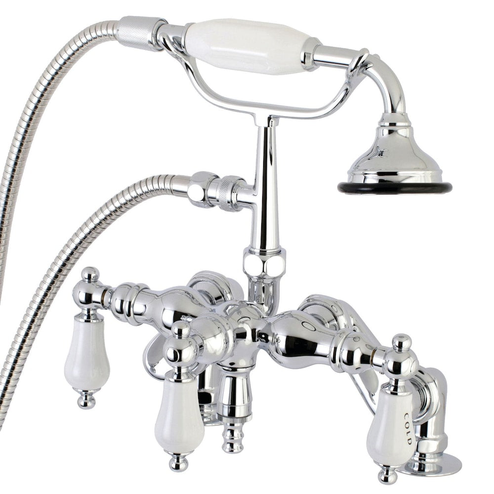 Robinet de baignoire à pattes à levier classique vintage à 3 poignées avec douchette en chrome poli