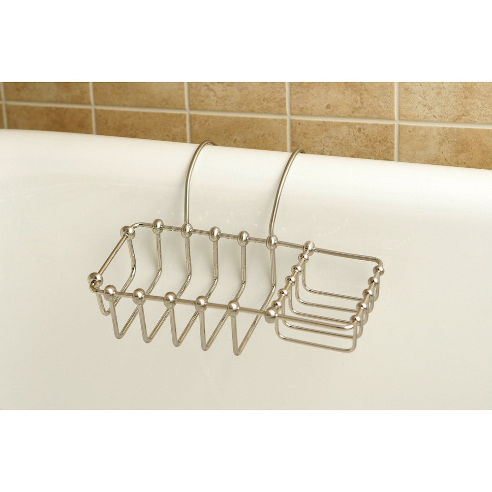 Support de baignoire à pattes pour savon et éponge en nickel satiné