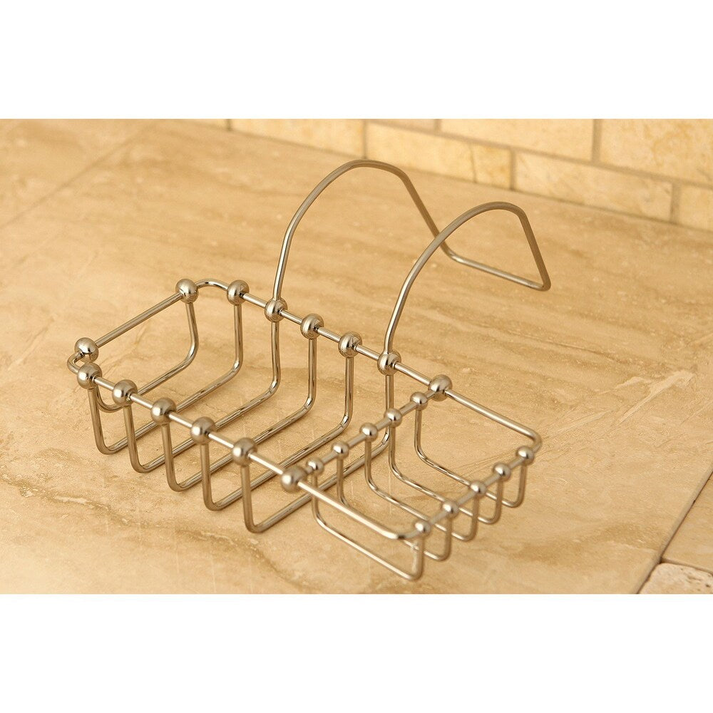 Support de baignoire à pattes pour savon et éponge en nickel satiné