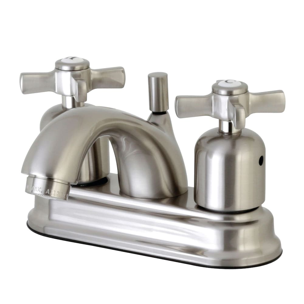 Robinet de salle de bain à 2 poignées Modern Cross de 4 po en nickel satiné