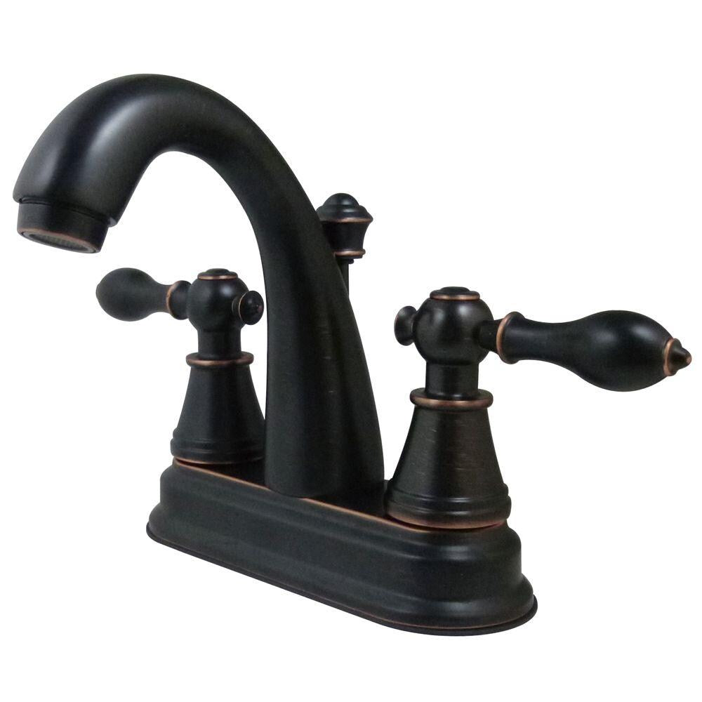Robinet de salle de bain à arc moyen à 2 poignées et à ensemble central de 4 po en bronze huilé